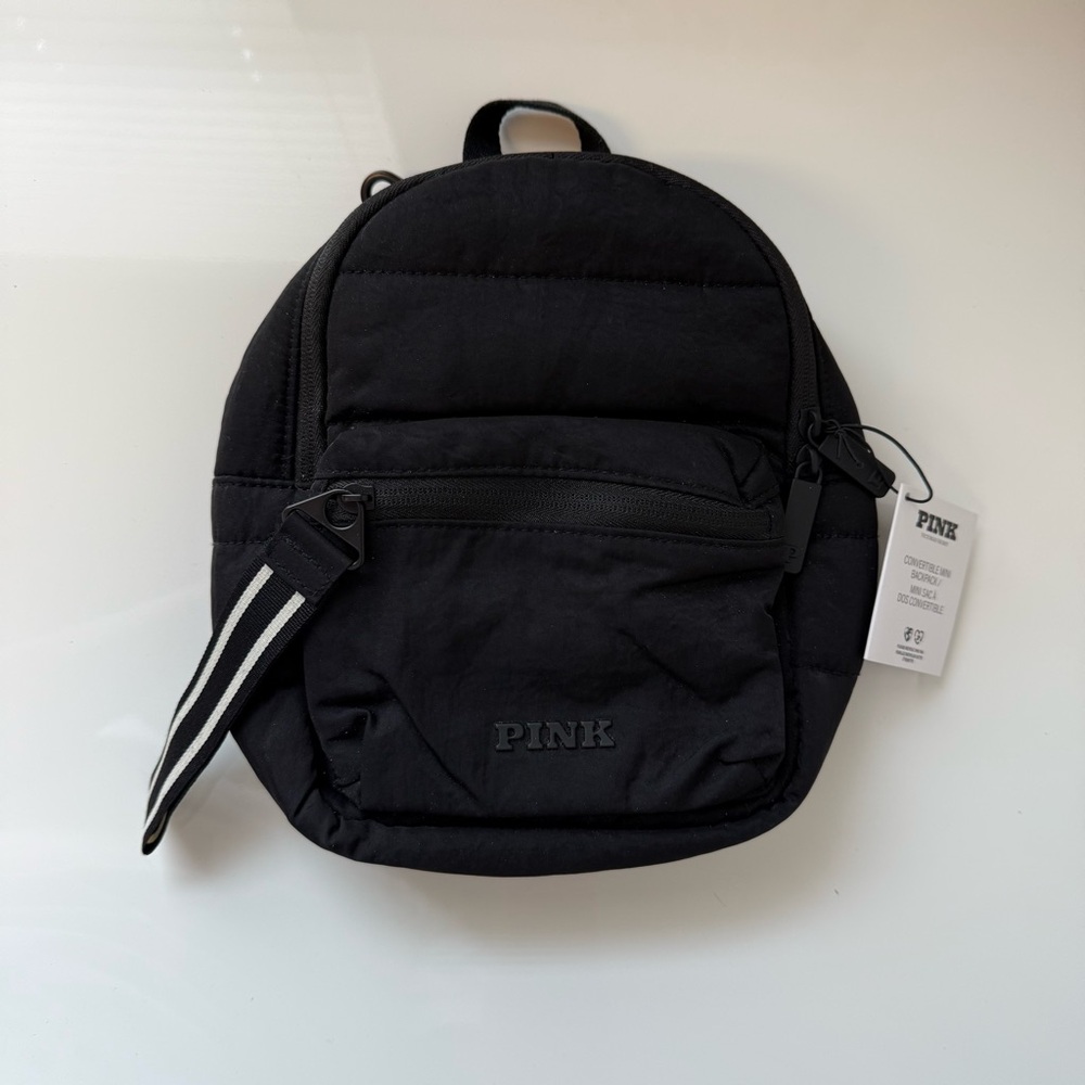 PINK Victoria's Secret Black Backpack with Striped Strap